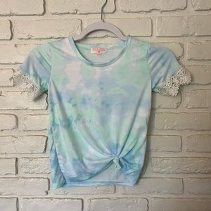 Poof‎ Girl Girls Blue Tie Dye Lace Top Tie Front